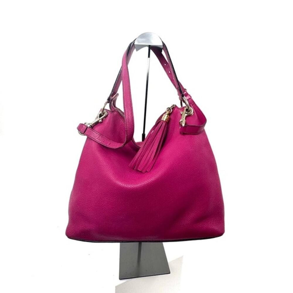 GUCCI Fuchsia Leather Soho w/tassel.Long strap and short strap/ 3 way bag. - Picture 2 of 14